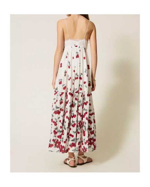 Twinset White Cherry Print Maxi Dress