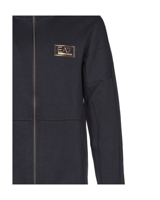 EA7 Blue Front Zipper With Hat Casual Jacket for men
