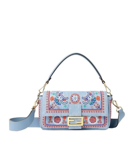 Fendi Blue Baguette Bead-Embroidered Shoulder Bag