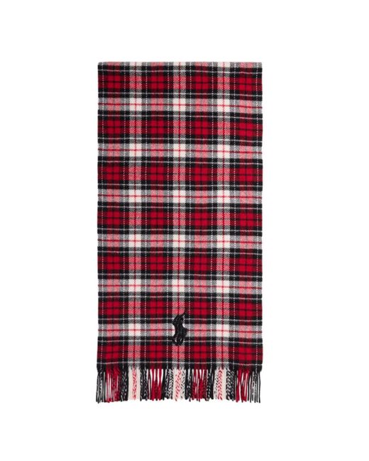 Ralph Lauren Red Polo Checked Fringed-Edge Scarf