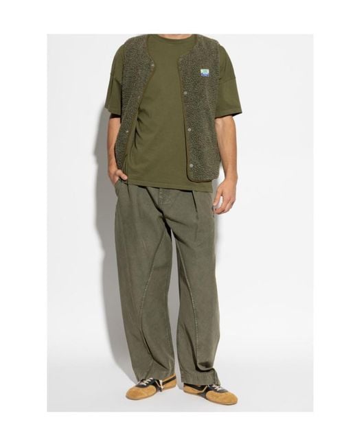 American Vintage Green Furry Logo-Patch Vest for men
