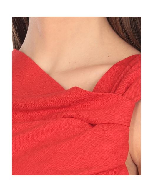 MSGM Red Ruched Slim Fit Dress
