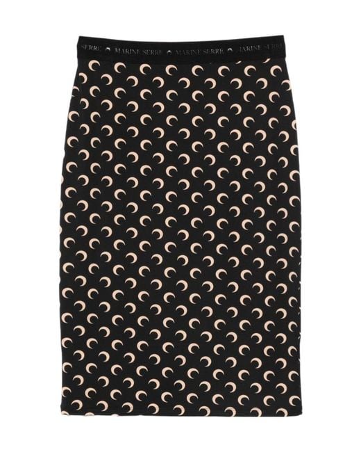 MARINE SERRE Black Printed Pattern Midi Skirt