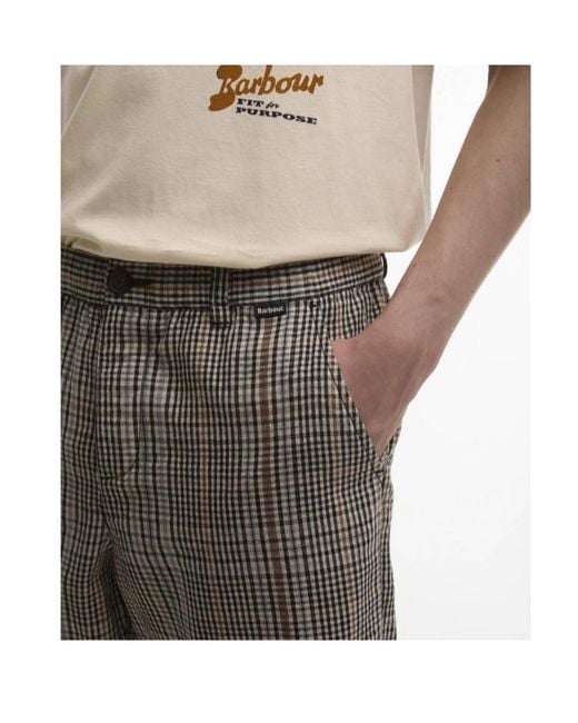 Barbour Gray Checked Straight-Hem Shorts for men