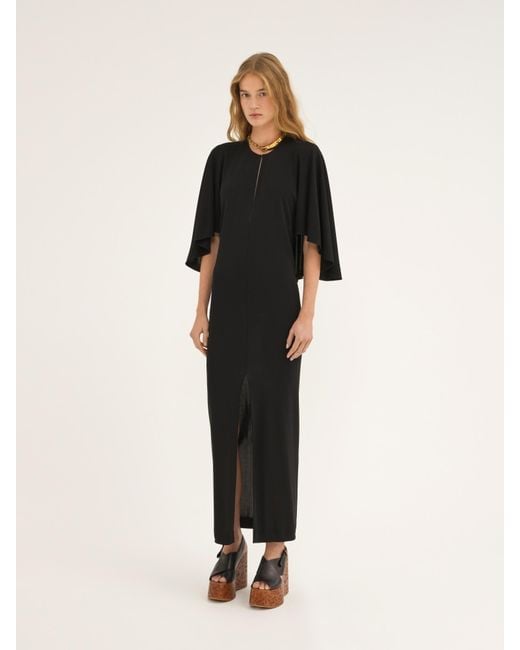Chloé Black Cape-Design Crepe Dress