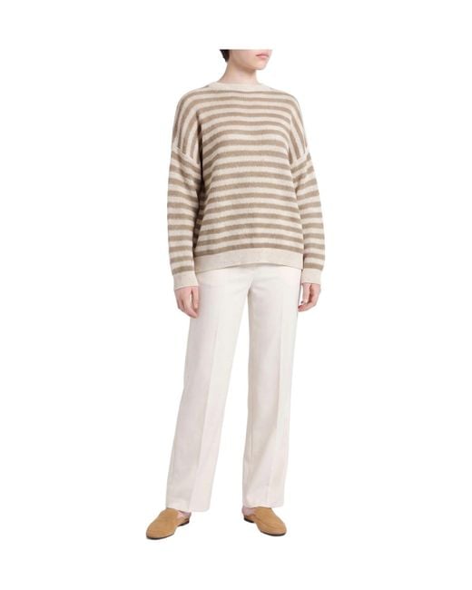 Brunello Cucinelli White Striped Knit Sweater
