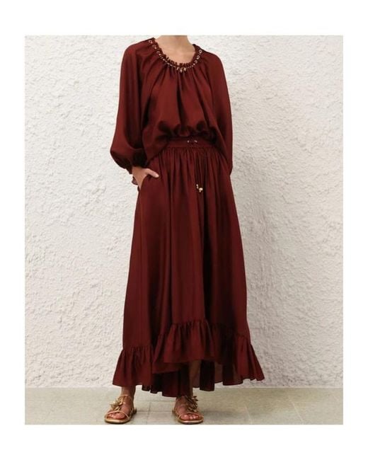 Zimmermann Red Aster Ruffled Maxi Skirt