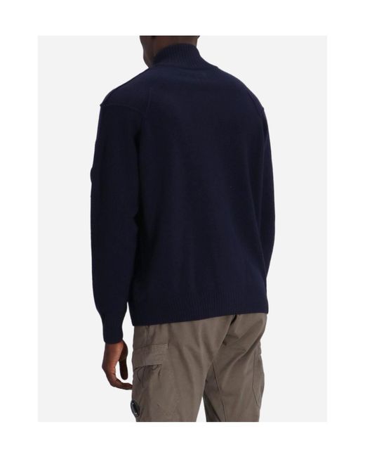 C P Company Blue Lens Detailed Zip-Up Knitted Cardigan for men