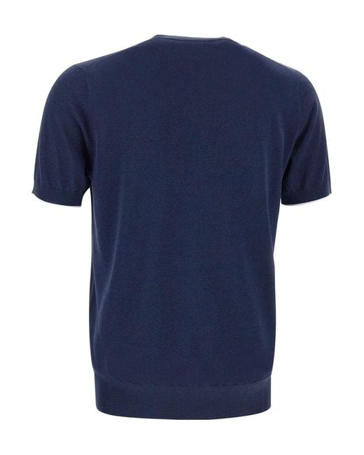 Kangra Cashmere Blue Kangra Contrast Trim Short Sleeve Knitted Top for men
