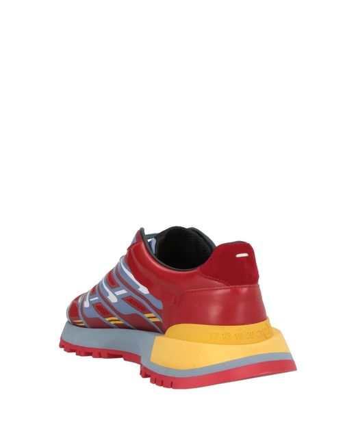 Maison Margiela Red Color-Block Leather Patchwork Sneakers