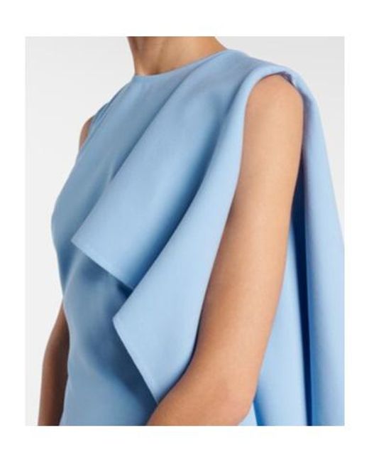 Oscar de la Renta Blue Ruffled Wool-Blend Midi Dress
