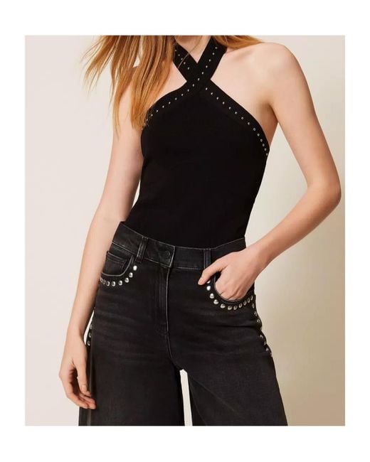 Twinset Black Halterneck Knitted Top