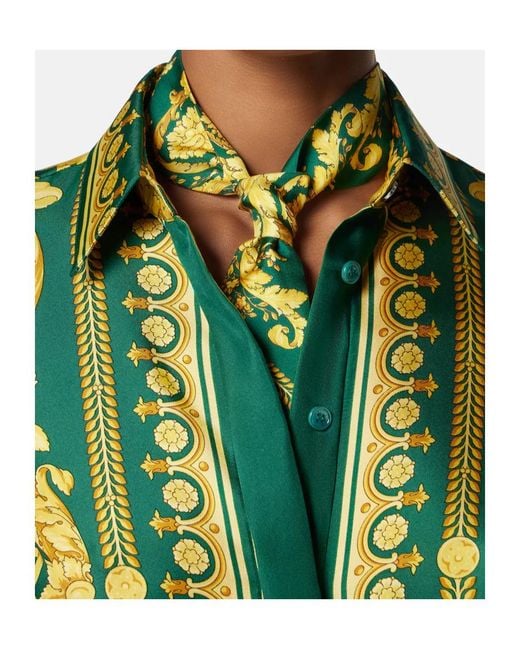 Versace Green Barocco-Printed Skinny Cut Scarf Tie