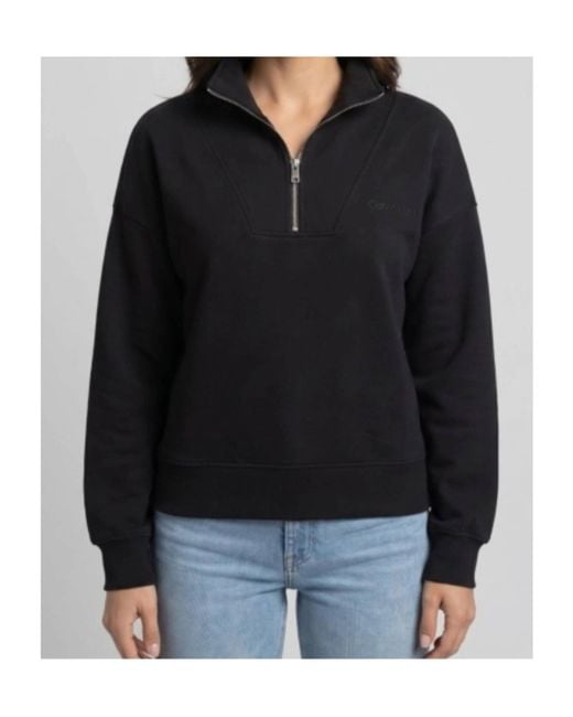 Calvin Klein Black Half-Zip Logo-Embroidered Sweater