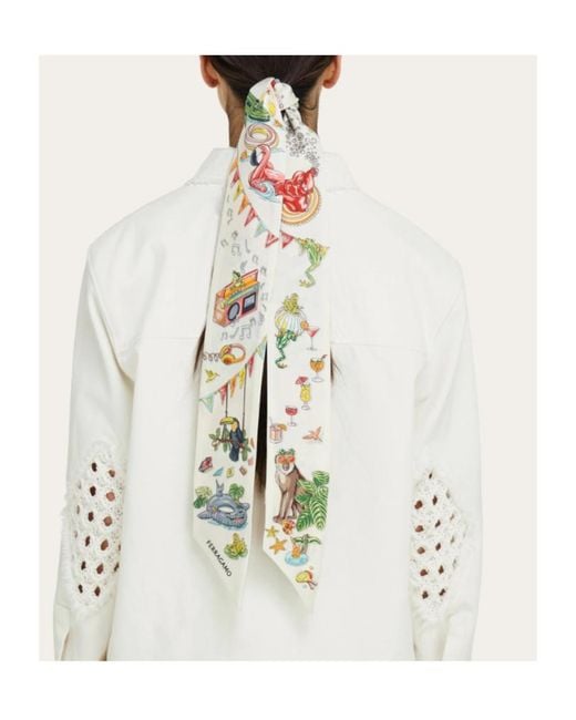 Ferragamo White Jungle Party Graphic-Print Bandeau Scarf