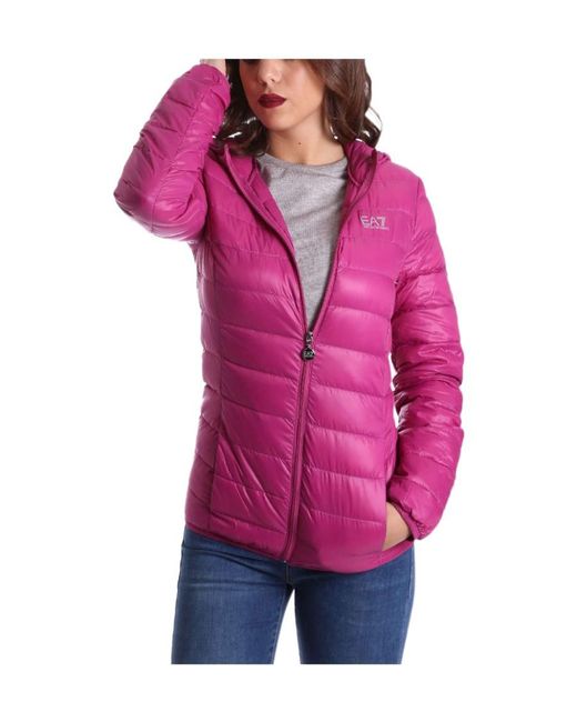 EA7 Purple Logo Hooded Down Jacket