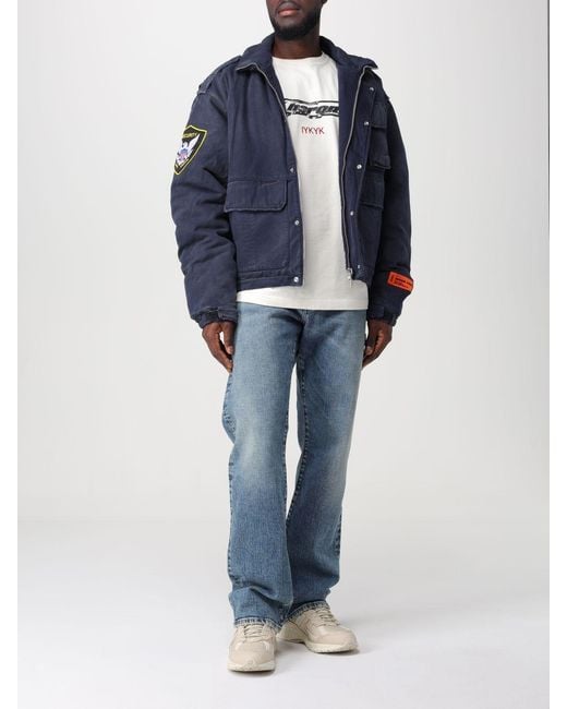Heron Preston Blue Eagle-Patch Distressed-Effect Jacket for men