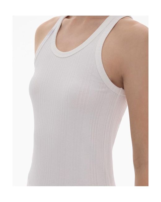 Helmut Lang White Round Neck Ribbed Tank Top