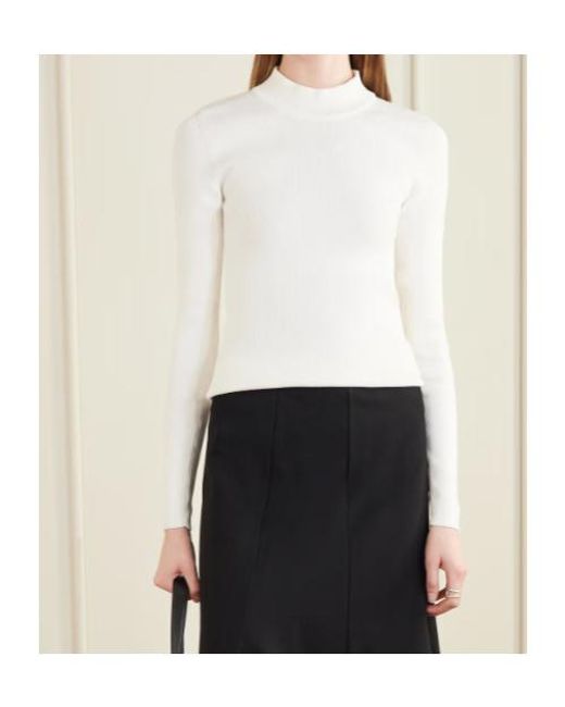 Jil Sander White Ribbed-Knit Mock-Neck Sweater