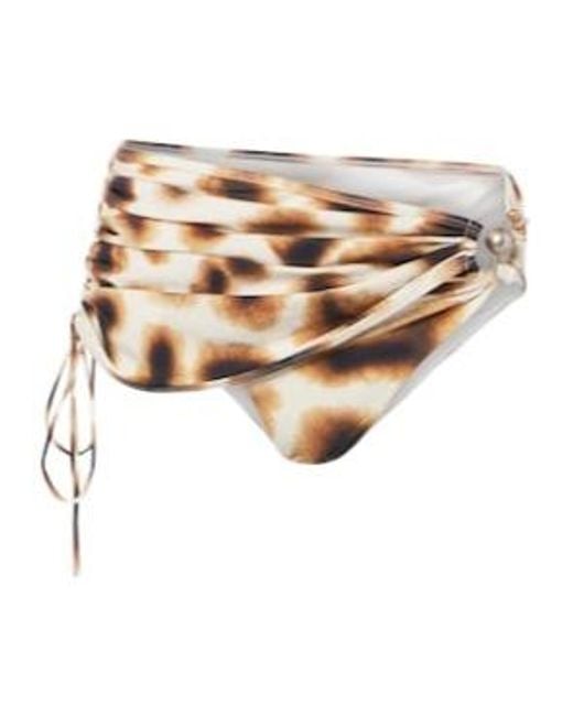 Christopher Esber Natural Orbit Ruched Animal-Print Bikini Bottoms