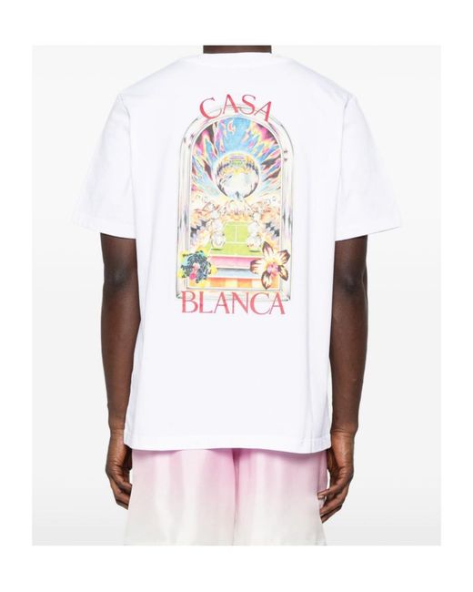 Casablanca White Tennis Landscape Print T-Shirt for men