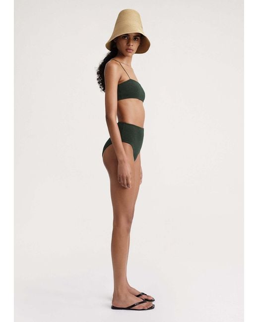 Totême Green Smocked High-Waist Bikini Bottoms