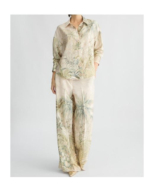 Liu Jo Natural Tropical-Printed Straight Hem Shirt