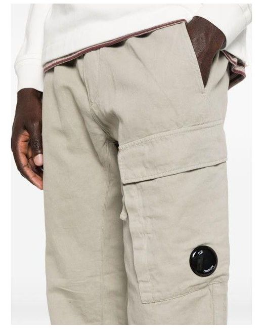 C P Company White Elasticated Lens Cargo Pants for men