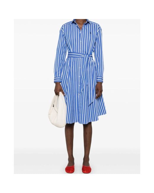 Polo Ralph Lauren Blue Striped Tie-Waisted Shirt Dress