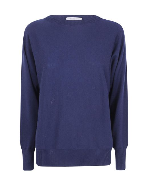 D.exterior Blue Ribbed-Knit Crew-Neck Top