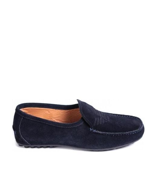 Emporio Armani Blue Round-Toe Flat Loafers for men