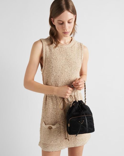 Prada Black Quilted Chain-Linked Bucket Bag