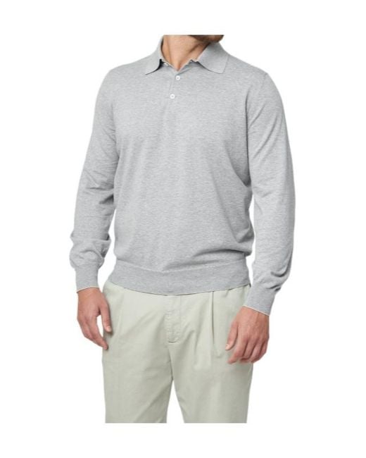 Brunello Cucinelli Gray Long-Sleeved Knitted Polo Shirt for men