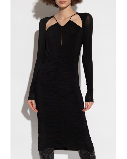 Isabel Marant Black Logane Ruched Detailed Midi Dress
