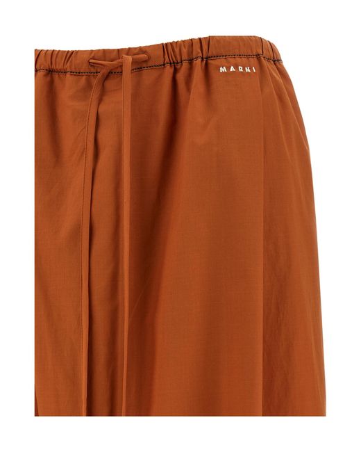 Marni Brown Logo Embroidered Wide-Leg Trousers