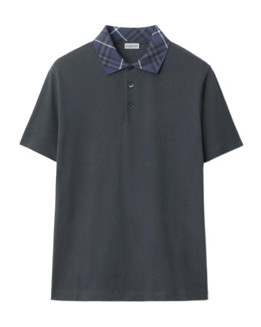 Burberry Blue Check Printed Short Sleeved Polo Shirt for men