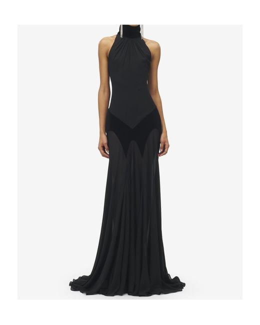 McQueen Black Silk Georgette Evening Dress