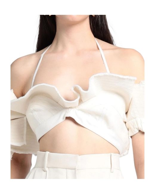 Jacquemus White Cropped Solid-Color Top
