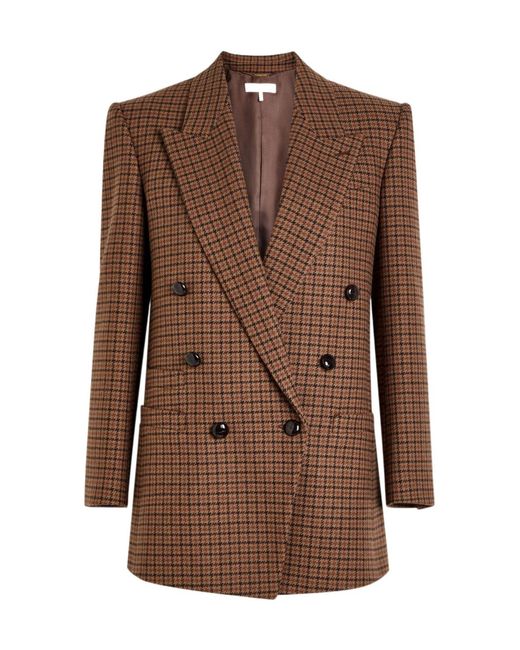 Chloé Brown Checked Wool-Blend Blazer