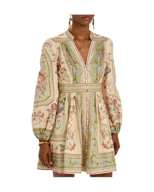 Zimmermann Natural Roselight Printed Linen Mini Dress