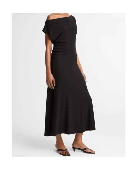 Vince Black Draped-Design Midi Dress