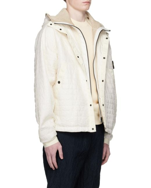 Stone Island White Padded Hooded Jacket for men