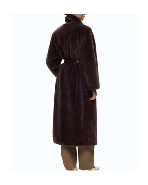 Pinko Black Long Faux Fur Coat With Belt