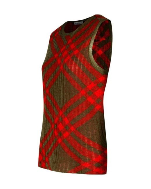 Burberry Red 'Check' Dark Nylon Blend Vest