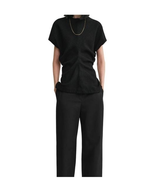 Totême Black Totême Round Neck Ruched-Waist Top