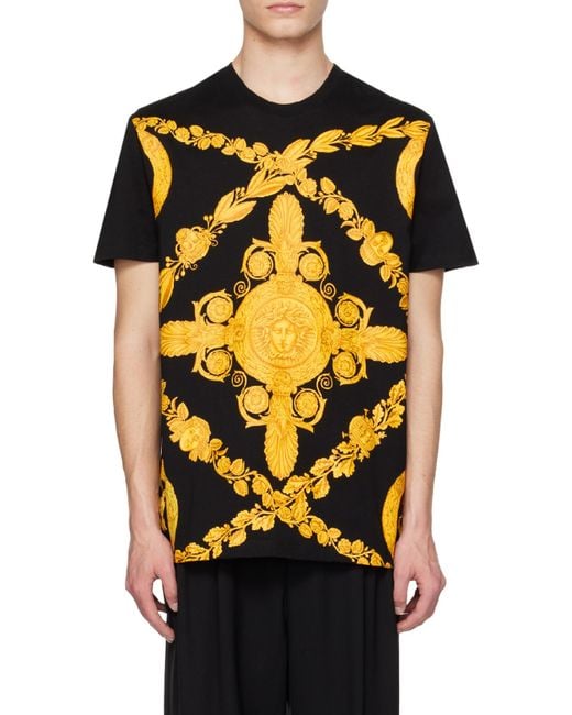 Versace Black Baroque Printed Crewneck T-Shirt for men