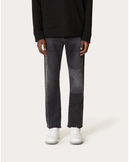 Valentino Blue Patchwork-Detailed Tapered Jeans for men