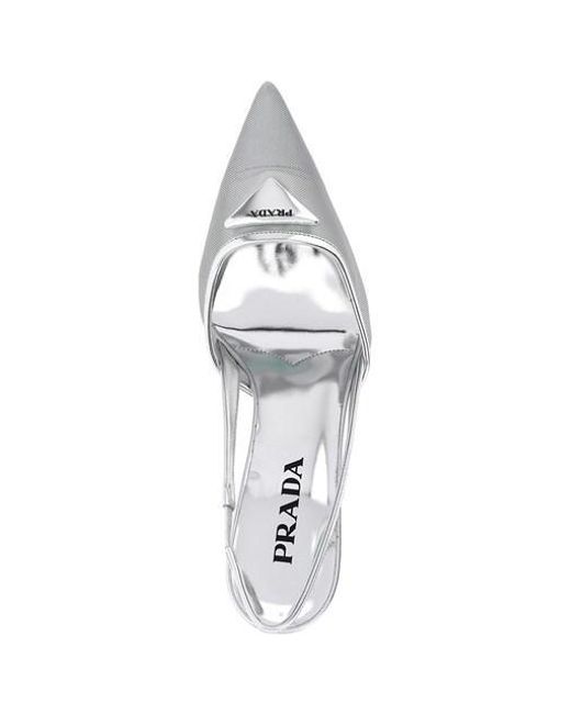 Prada White Mesh-Panelled Slingback Pumps