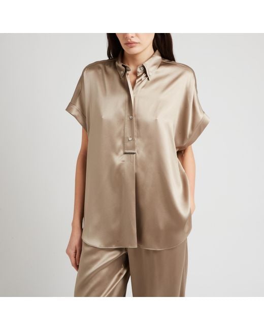 Brunello Cucinelli Natural Short-Sleeved Buttoned Blouse