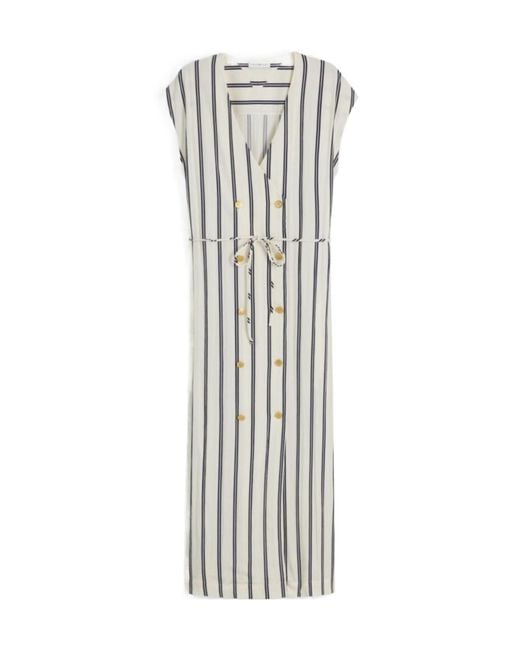 Tommy Hilfiger White Striped Double-Breasted Midi Dress